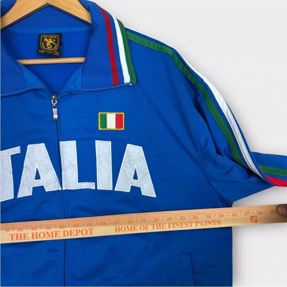 VINTAGE FUTBOL Embroidered ITALIA Zip Up Track Jacket Mens XXL 2XL Blue Soccer